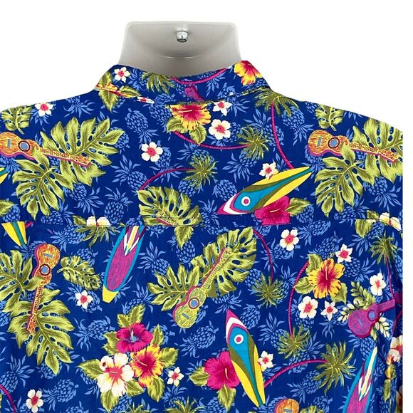 Hawaiian Shirt Mens XL Aloha Surfboard Floral Ukulele Island Vacation Cruise - Picture 5 of 8